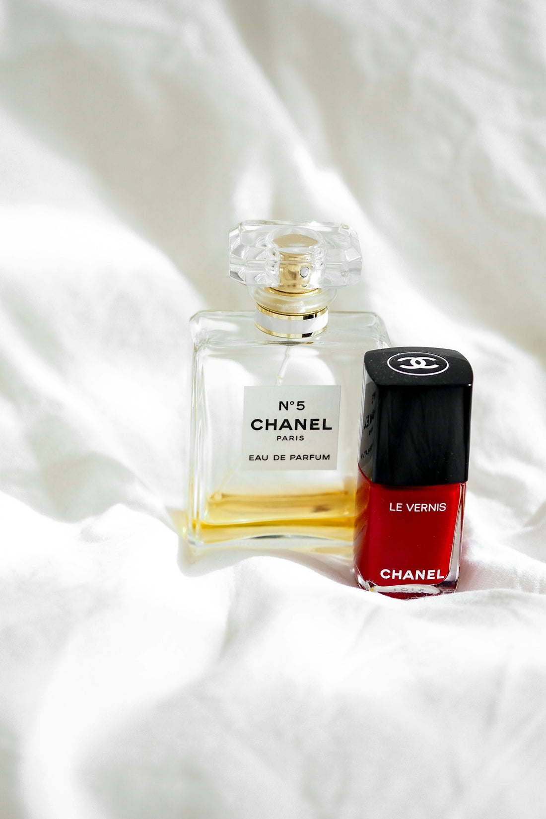 red and black glass bottle