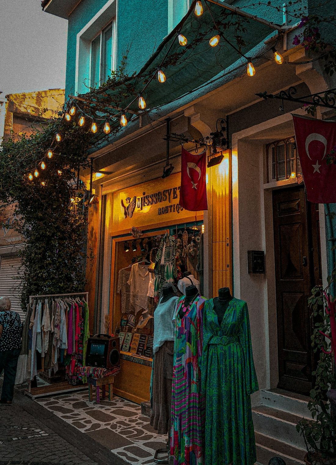a store front with clothes
