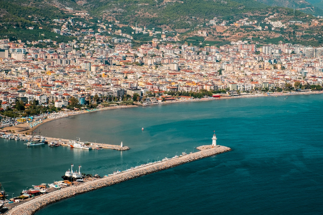 An aerial view of a city next to a body of water