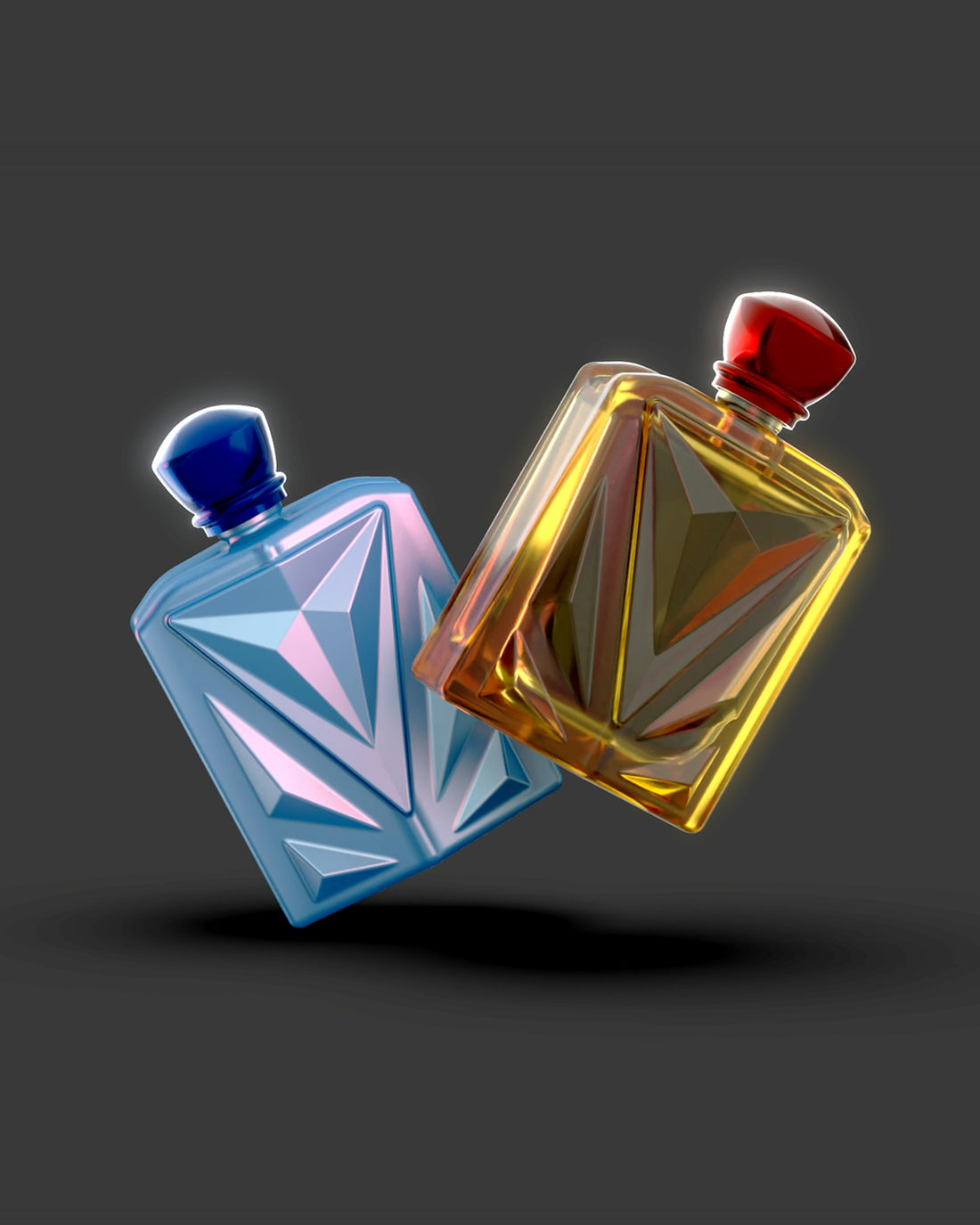 A bottle of perfume next to another bottle of perfume